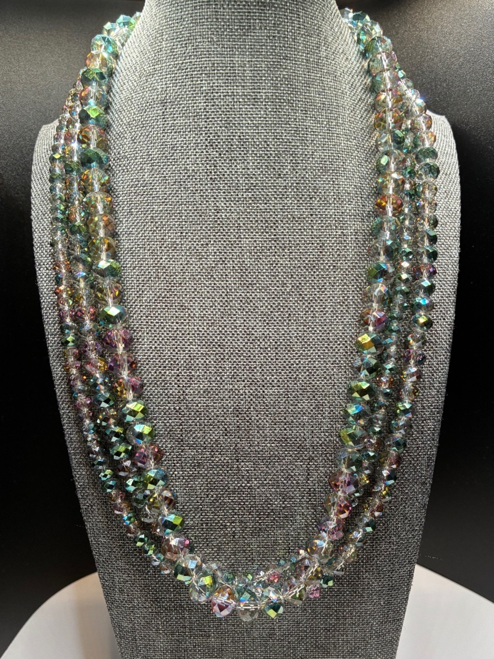 Vintage Signed DONNA DRESSLER Three Strand Crystal Necklace with s/s clasp